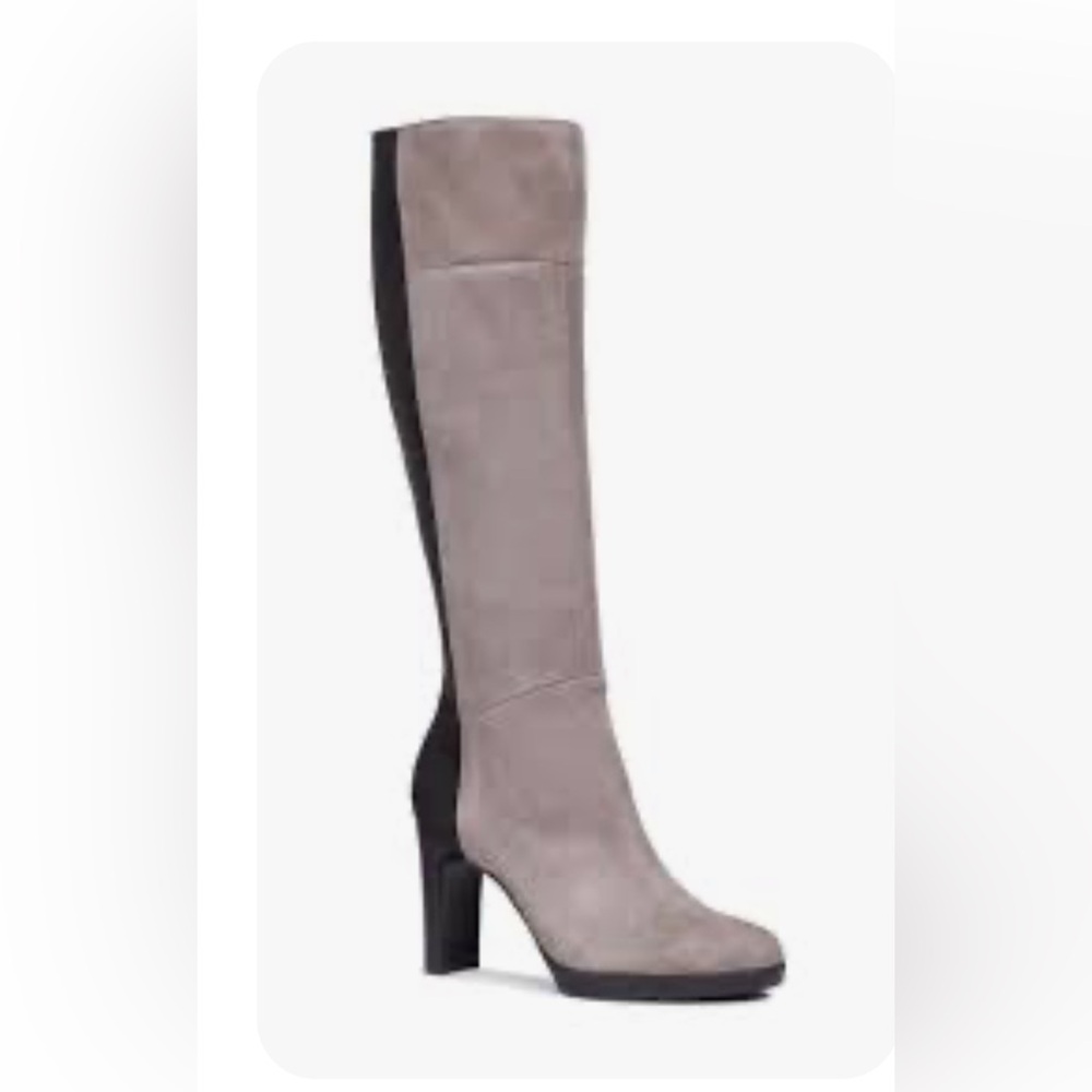 Geox Taupe Suede Knee-High Boots with Black Back and Heel